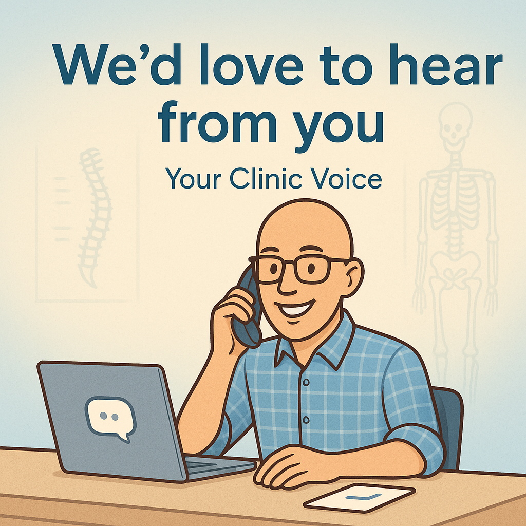 Cartoon image of Adam Richmond sat at a desk happily speaking on a phone.